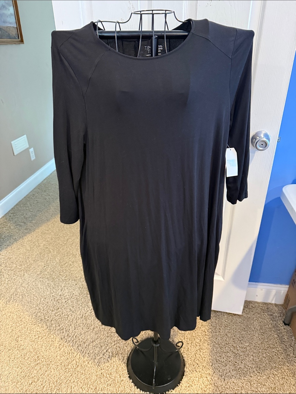 Time and Tru Black Midi T-Shirt 3/4 Sleeve Shift Dress XXL NWT NEW